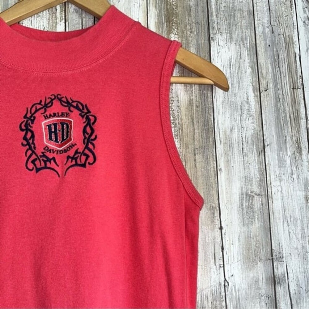 Harley Davidson Pink Embroidered High Neck Tank - Picture 4 of 5